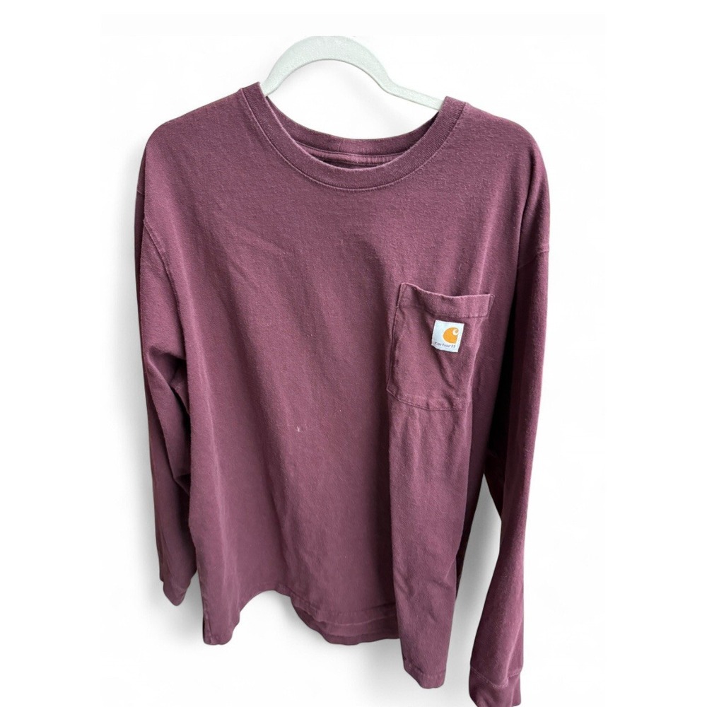 Carhartt Mens XL Tall Loose Fit Long Sleeve Pocket T-Shirt Maroon